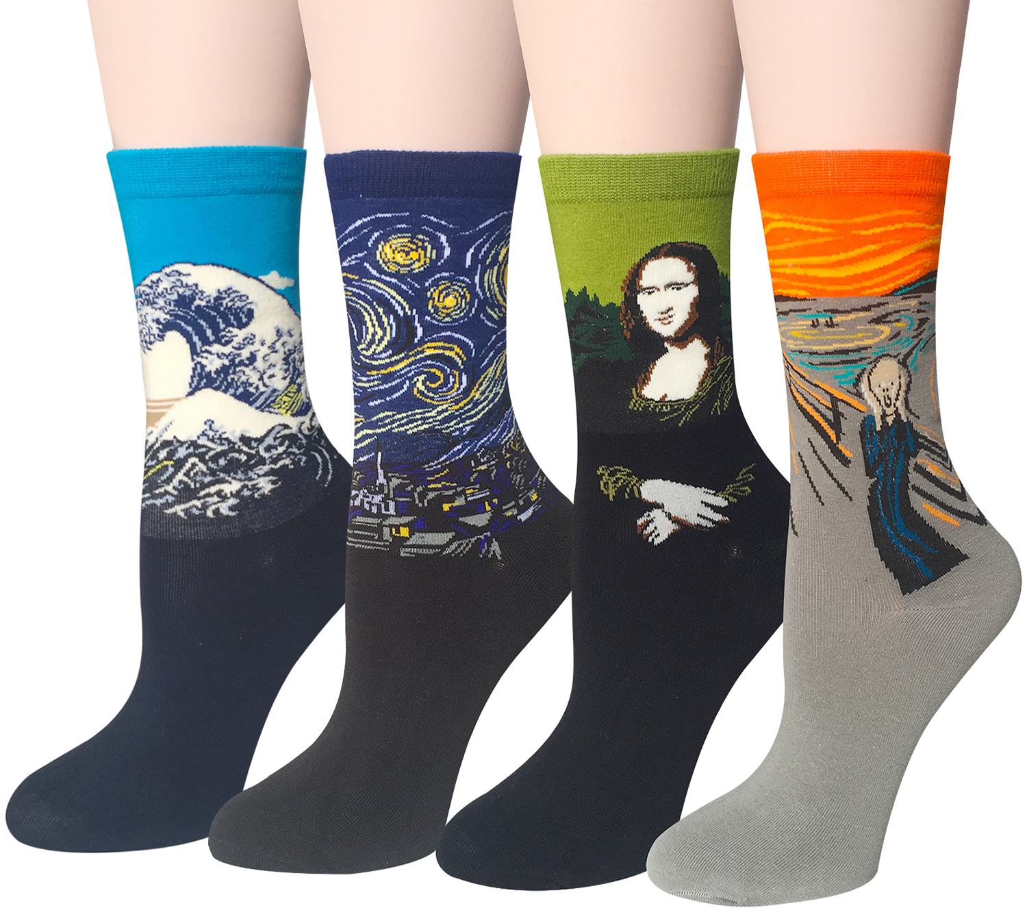 Chalier 4 Pairs / 5 Pairs Womens Famous Painting Art Printed Funny Casual Cotton Crew Socks